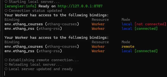 One service connected locally, the other connected remotely after another automatic restart